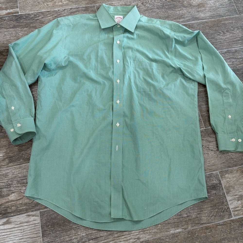 Brooks Brothers Mens Button Down Shirt Sz 16 2/3 Green Check Long Sleeve Preppy